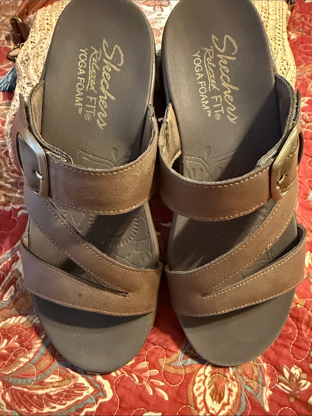 Skechers Women's Brown Slide Sandals with Buckle